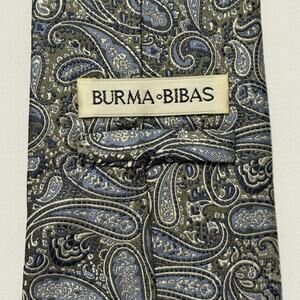 Burma Bibas Blue Gray Paisley Men’s Silk Necktie Designer Extra Long 64”x 4”